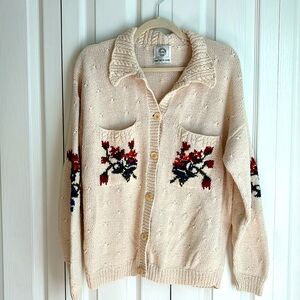 Vintage Evan Picone Floral Cardigan.  Hand KKnit.